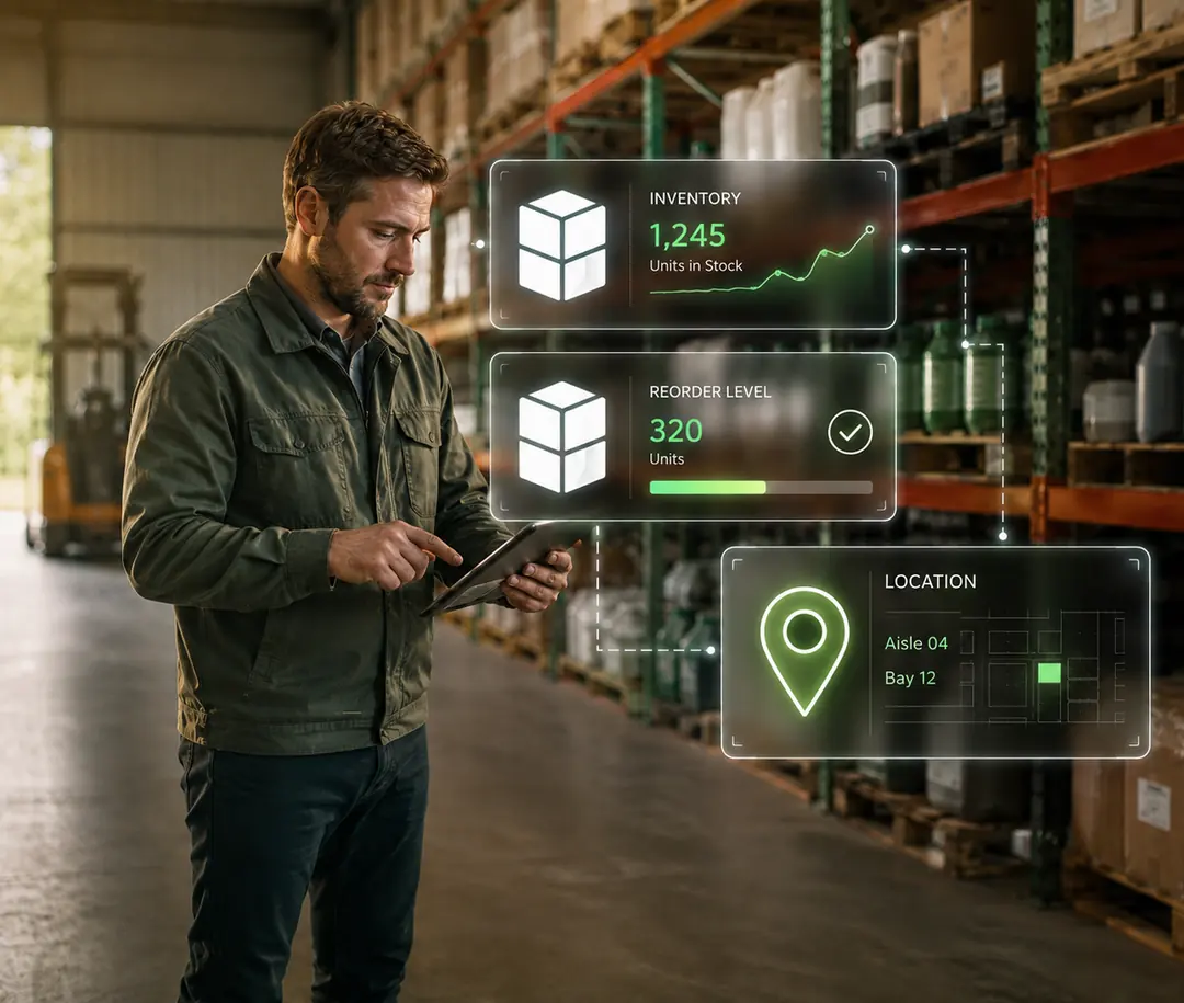 Bodega agrícola organizada con control digital de inventario